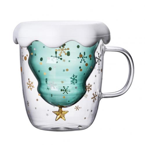 3d gjennomsiktig dobbelt anti-skolding glass juletre stjerne kopp kaffe kopp melk juice kopp barnas jul: Med lokk
