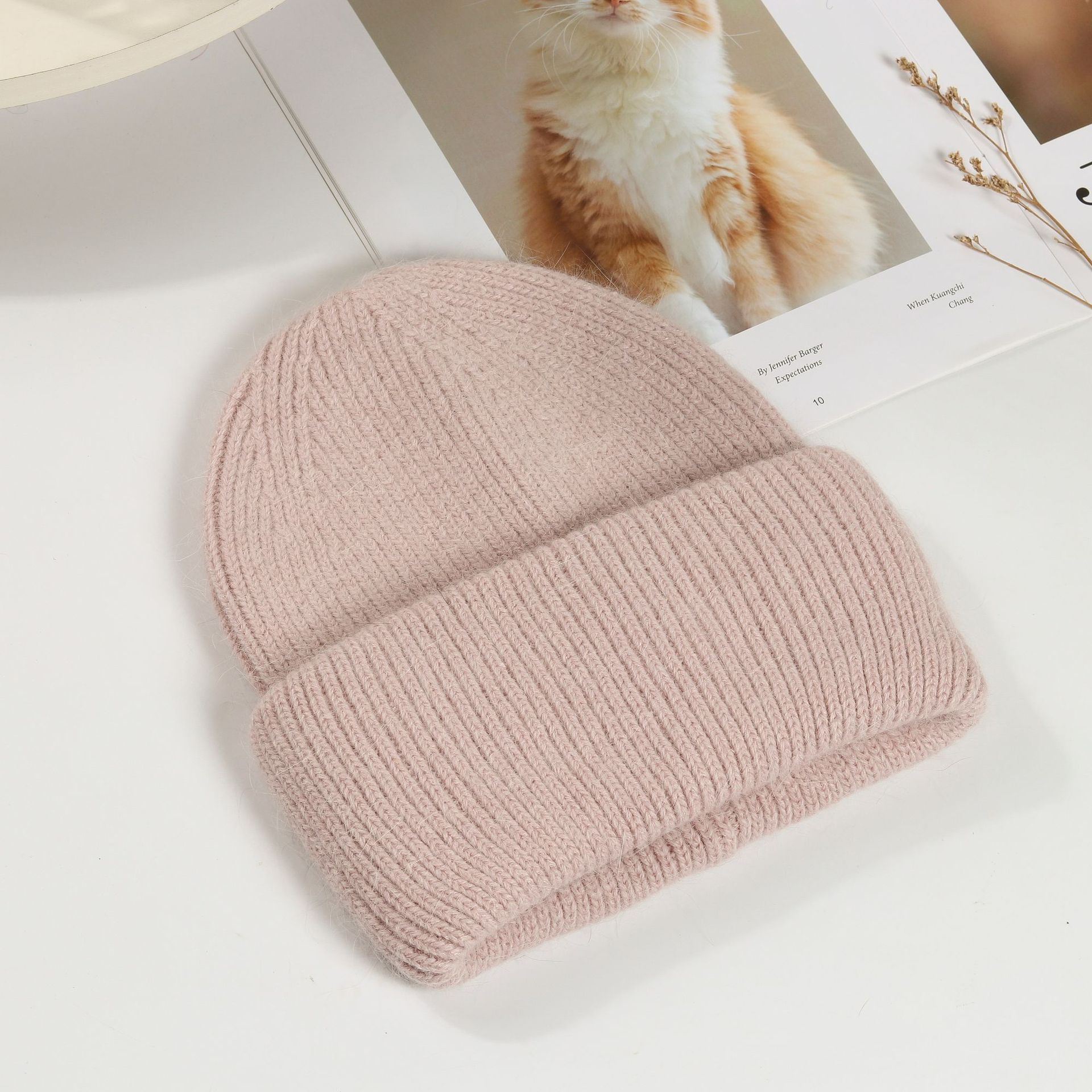 Vrouwen Hoeden Winter Gebreide Hoed Angola Konijnenbont Beanie Bonnet Meisje Hoed Herfst Vrouwelijke Cap Warm Houden mode Caps: 16