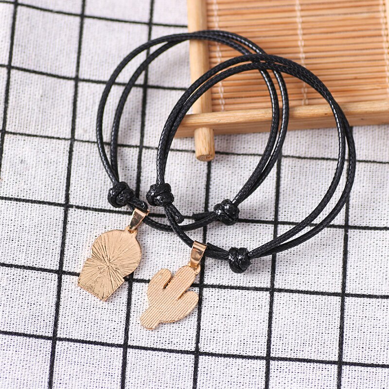 Charme Armbinde Weibliche Boho Schwarz Und Weiß Leder Seil unisex Hand Kette Kaktus Ball Legierung Anhänger Schmuck