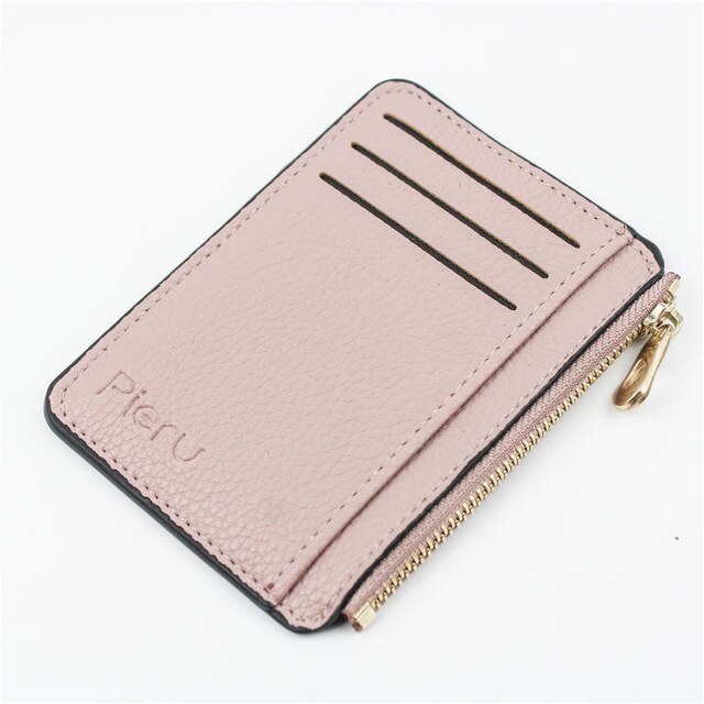 1pcs Slim Women Card Holder Pu Leather Unisex Zipper Business Card Case Men Credit Mini Cards Holder Wallet: Pink