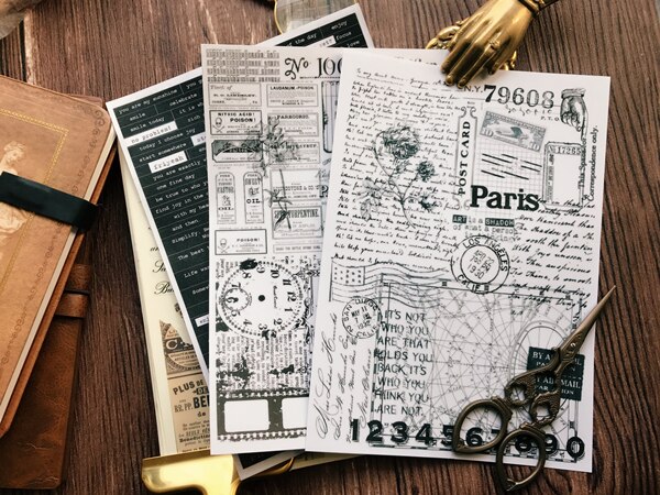 3 Sheets/Pack Vintage Krant Zwart Wit Velijn Papie... – Vicedeal