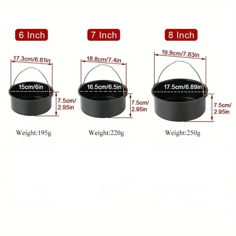 6/7/8/9inch Cake Bucket Baking Tray Oven Frying Basket Air Fryer Accessories French Fries Home Pizza Plate Dish Pot Cake Tool