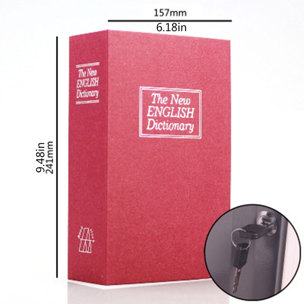 Simulation livre forme boîte à fusibles avec serrure exquis dictionnaire livres coffre-fort pratique voiture boîte de rangement: Red M