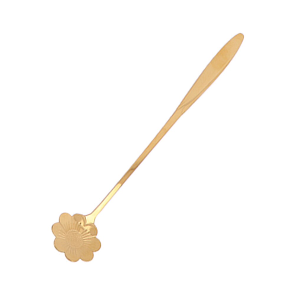 Flowers Gold Spoon Long Handle Dessert Tea Coffee Mixing Spoon Stainless Steel Vintage Teaspoons Drink Tableware: A-Gold