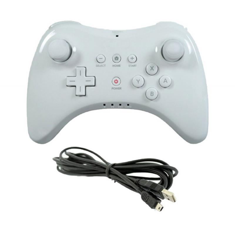 Manette de jeu classique sans fil Bluetooth pour nintendo Wii U Pro, avec câble USB, Joystick: WHITE