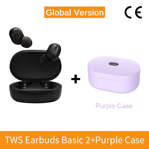 Xiaomi-auriculares Redmi AirDots 2 con Bluetooth 5,0, auriculares internos estéreo de graves con micrófono, modo de baja Lag para izquierda y derecha: CE Add Purple Case