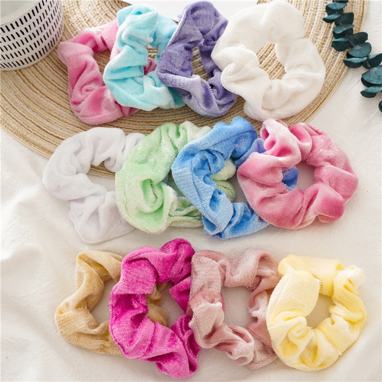 Scrunchie de terciopelo para mujer, paquete de 12 unids/lote, lazo elástico para el pelo de Color Pastel brillante, cuerda para el pelo para niña 2022