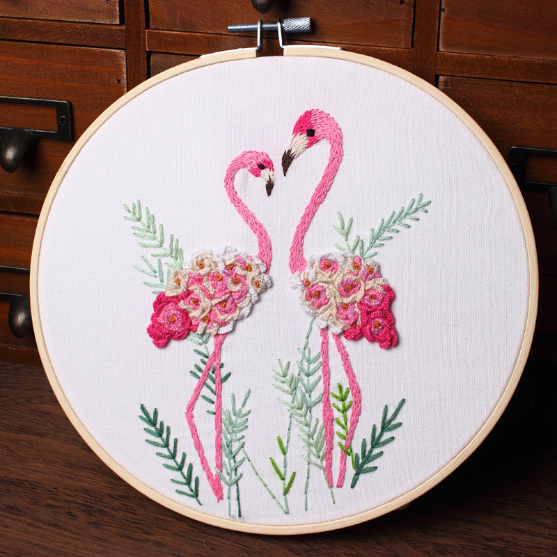 1 stk flamingo blomstermønster broderikit til begyndere håndarbejde sæt korssting syning kunst håndværk maleri boligindretning: Nr. .1