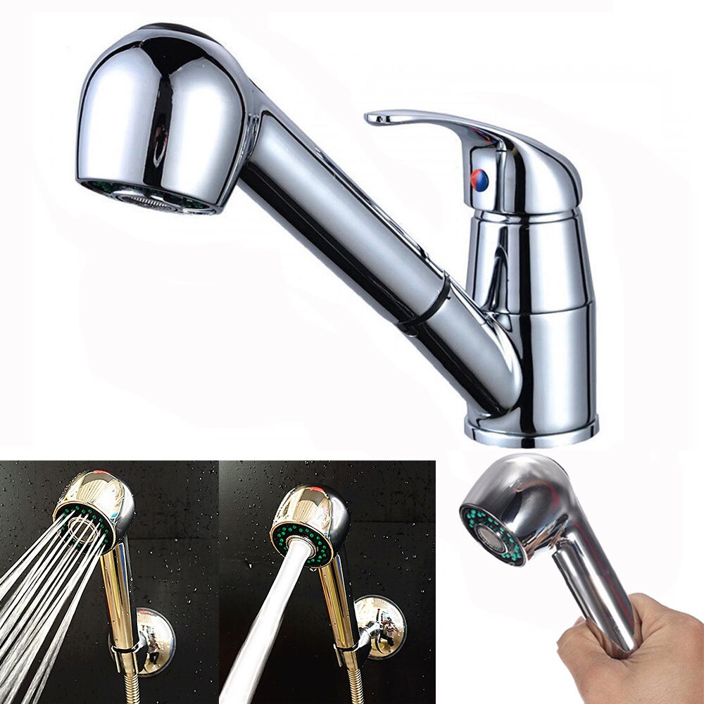 Kitchen Shower Head Kitchen Sink Chrome Single Handle Tap Swivel Pull Out Spray Faucet Spout Water Saving Nozzle Faucet #T2P