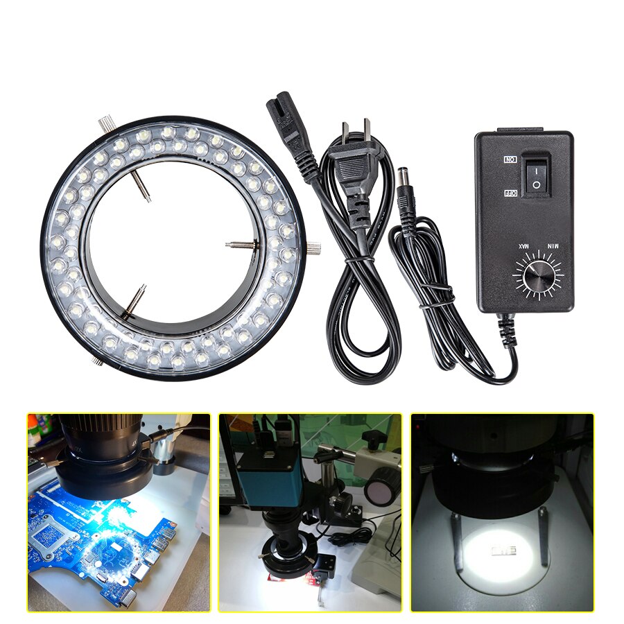 60 LEDs Stereo Microscoop LED Ring Light 4.5W 90-240V Professionele Verlichting Camera Vergrootglas Illuminator Voeding dimmer