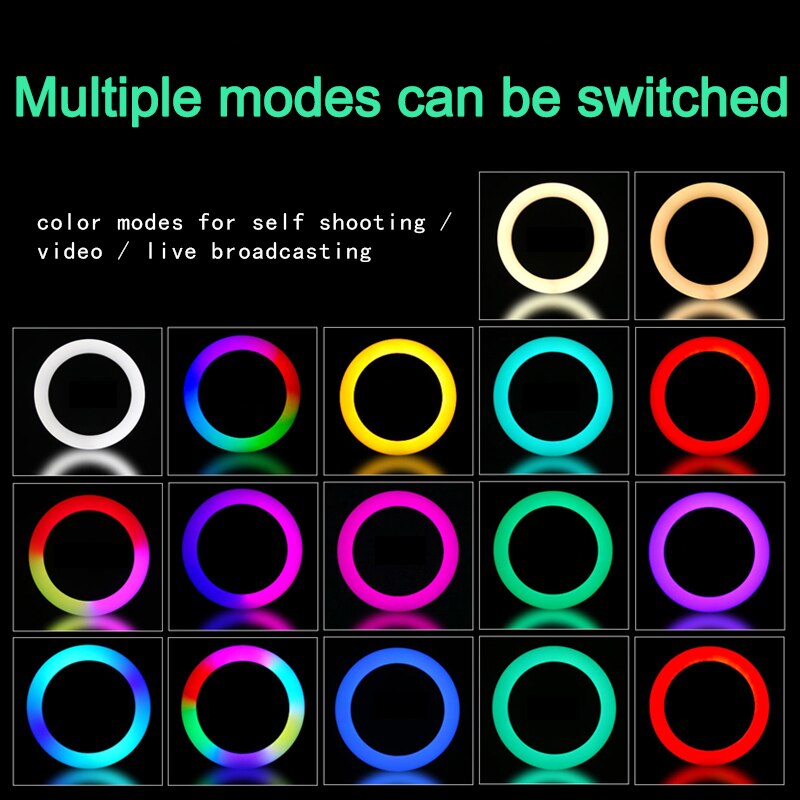 Flash per telefoni cellulari RGB LED Selfie Ring Light 3 livelli di luminosità rotante Clip-on Fill Light Lamp per Smartphone Selfie Lights