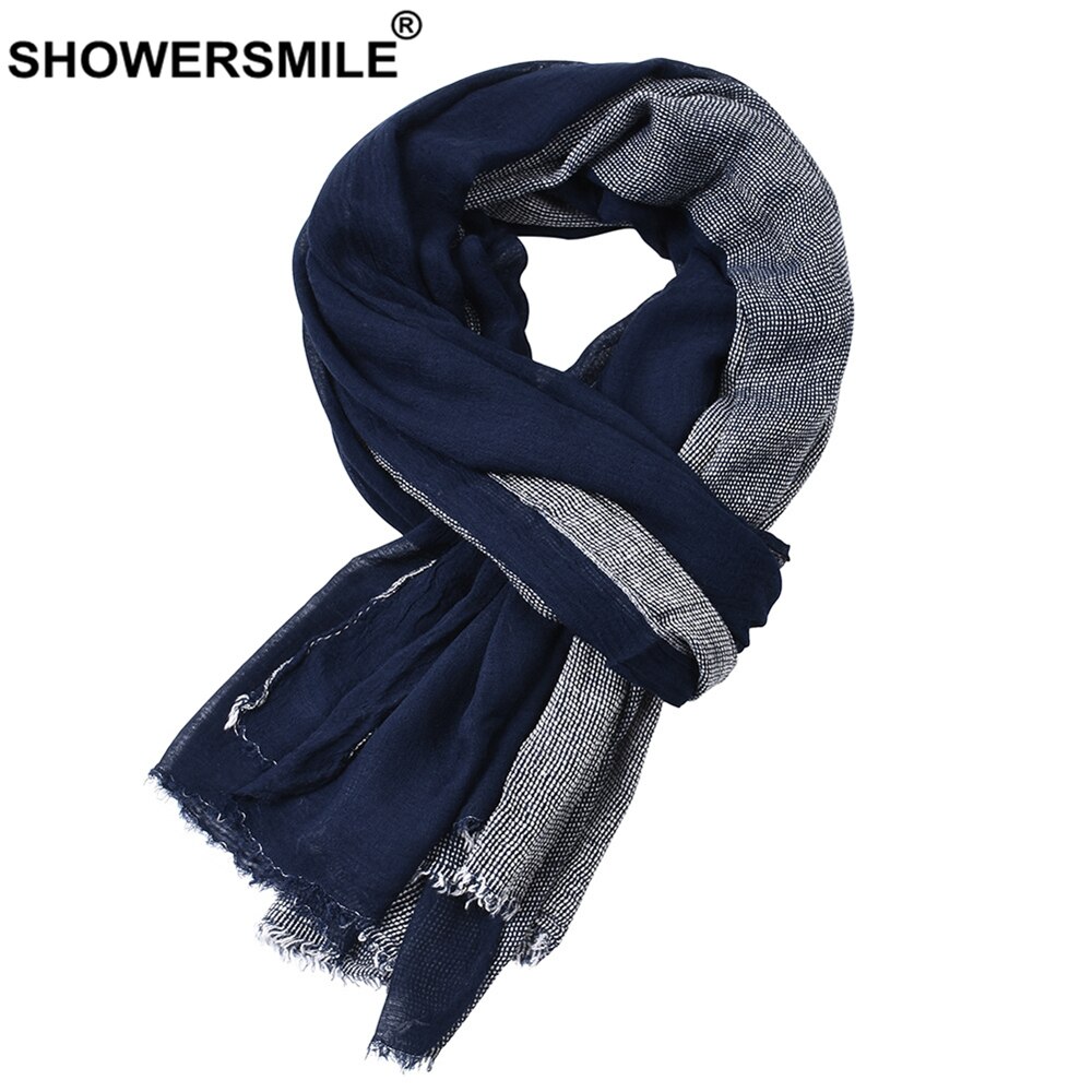 Black Cotton Linen Scarf Men Long Patchwork Scarf for Men Tassel Winter Mens Scarves Men&#39;s Accessories