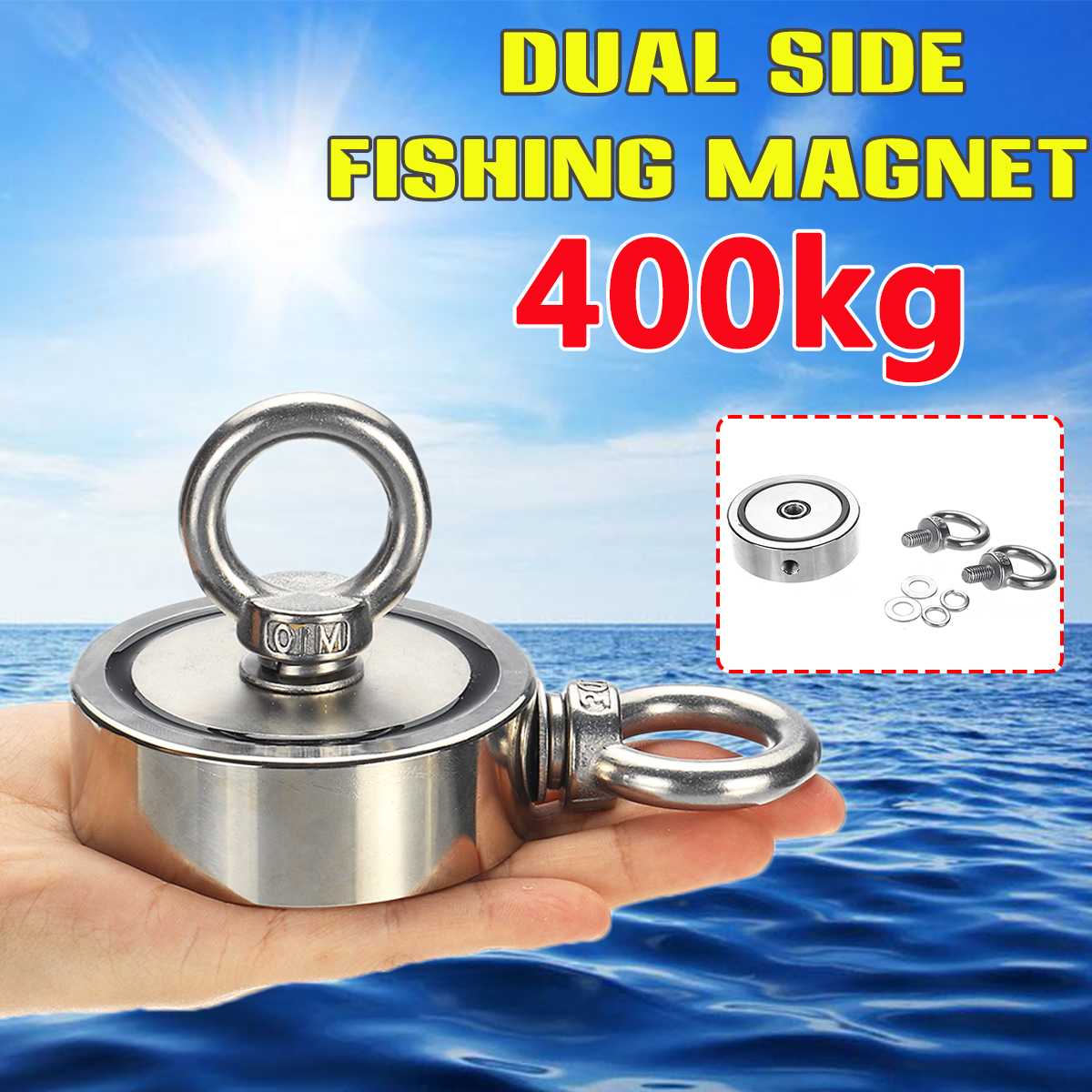 400Kg/250Kg/150Kg Dubbele Side Neodymium Herstel Magneet Haak Lifting Vissen Magneet Ring Salvage Ophalen schat