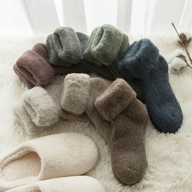 Thicken Winter Warm Wool Socks Women Japanese Style Solid Color Towel Christmas Socks for Ladies 102402