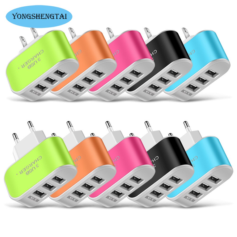 3 anschlüsse, 3.1a dreifach-usb-anschlüsse, netzteil für zuhause und reisen, us-/eu-stecker, handy-ladegerät