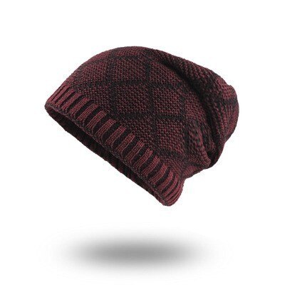 nouvelle de luxe tricot Beanie chapeau écharpe hommes hiver Plaid Plus velours écharpe épaissir couverture Cap écharpes Ski Bone: red cap