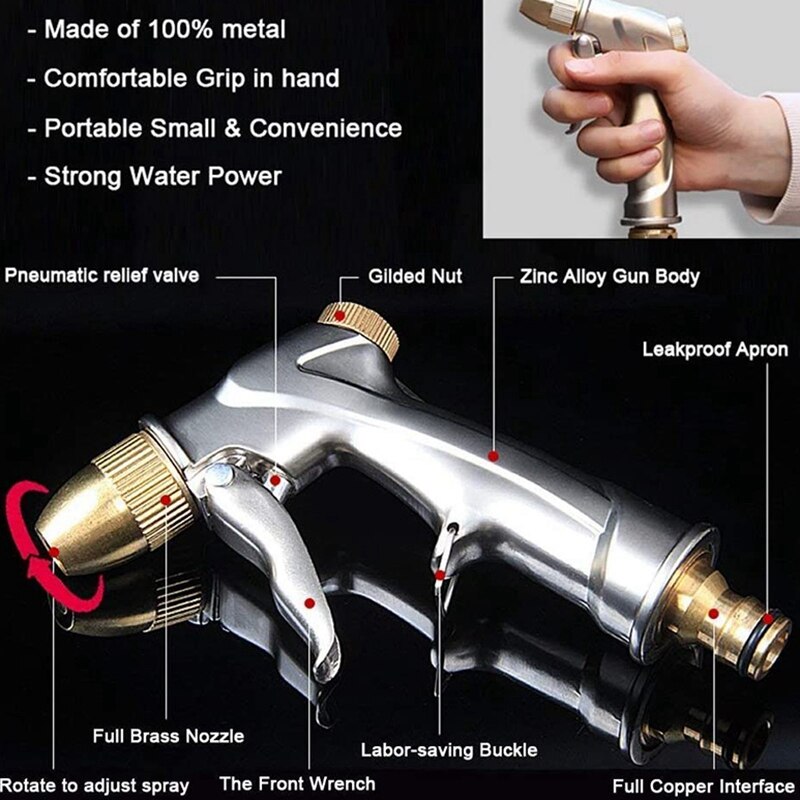 Metal High Pressure Garden Shower / All Metal Garden Sprayer Adjustable Water Flow for Garden Irrigation, Car Wash