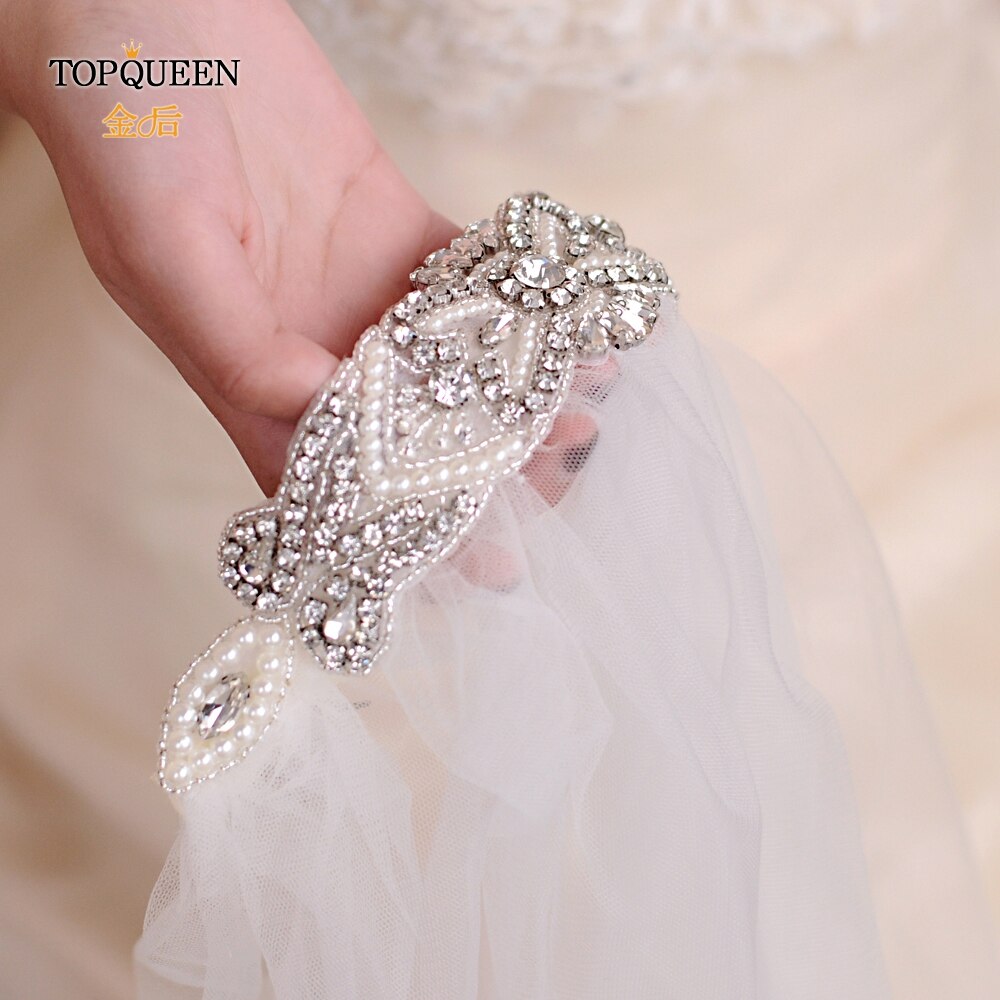 Topqueen VS208 Bruiloft Sluier Bruid Sluier Bruiloft Decoratie Ivoor Rhinestone Bead Meisje Sluier Lange Sluier Sluiers Bruids Korte Sluier