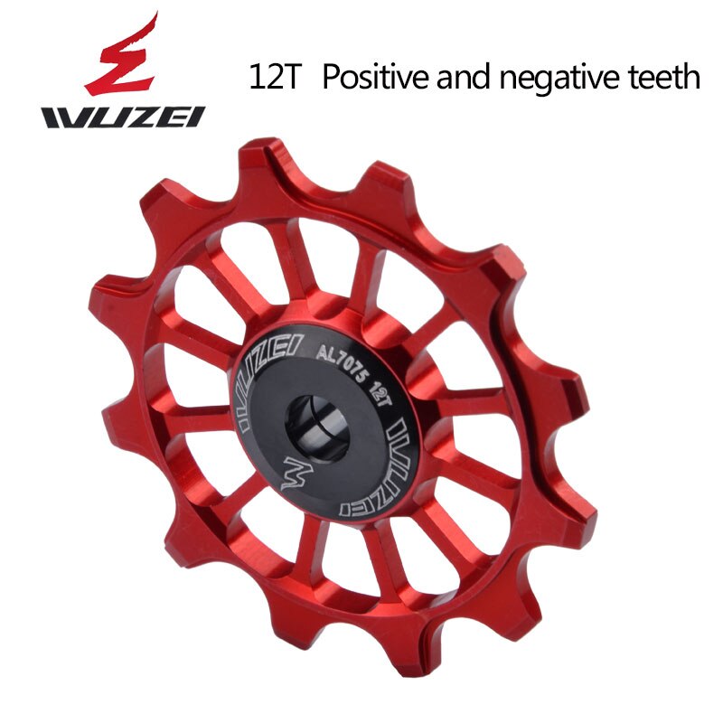 WUZEI — 2 pièces, roue dentée et galet pour dérailleur arrière, à 11, 12 et 13 dents, en céramique et alliage aluminium, pour vtt, guide poulies en céramique: 12T red
