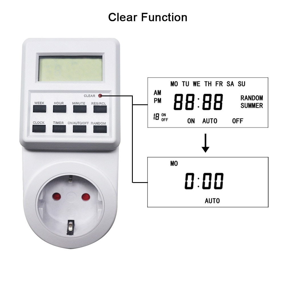 AC 230V Digital Time Switch Programmable Timer Switch Electronic Timer Socket Outlet with Random/Sumer Time Function