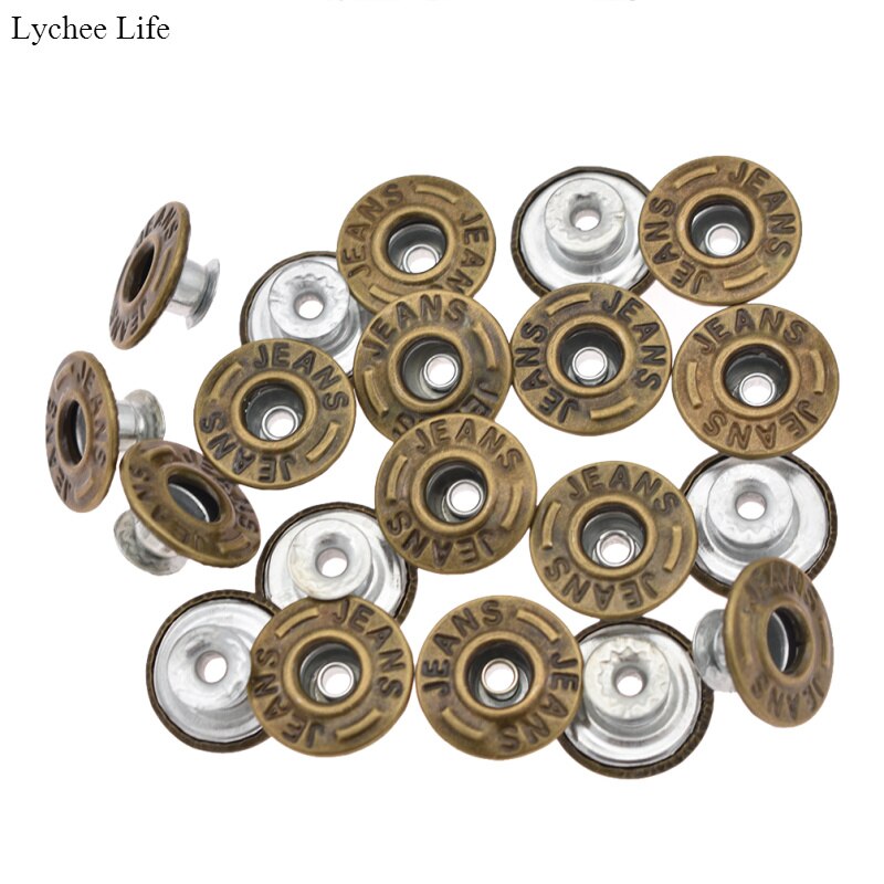 Lychee Life-tachuelas metálicas para pantalones vaqueros, tachuelas con botón a presión, remache, NO cosido, accesorios de ropa hechos a mano, 20 Uds.