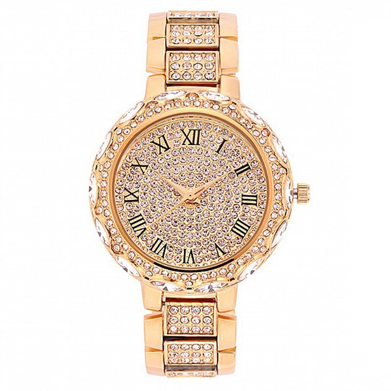 Dameur kvinde luksusmærke guld ur dame armbåndsure krystal kvinde dame quartz ur dame armbåndsur: Guld