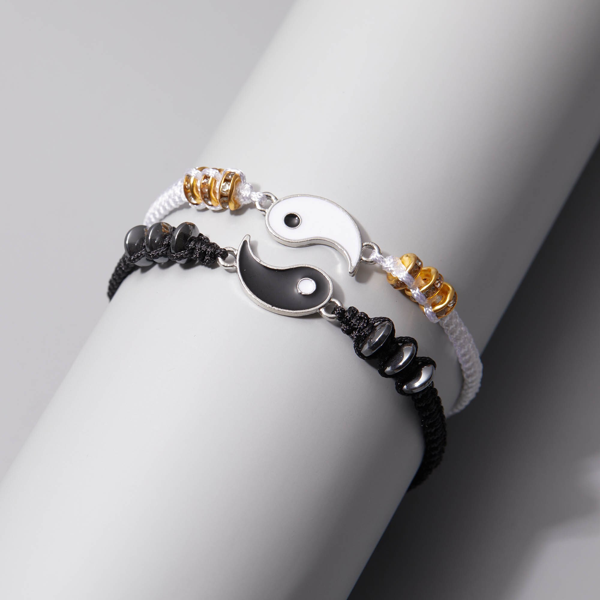 Ensemble de Bracelets de Couple Tai Chi chinois rétro, pendentif réglable, chaîne tressée, breloque, bijoux amoureux, de saint valentin,: Gold(no card)