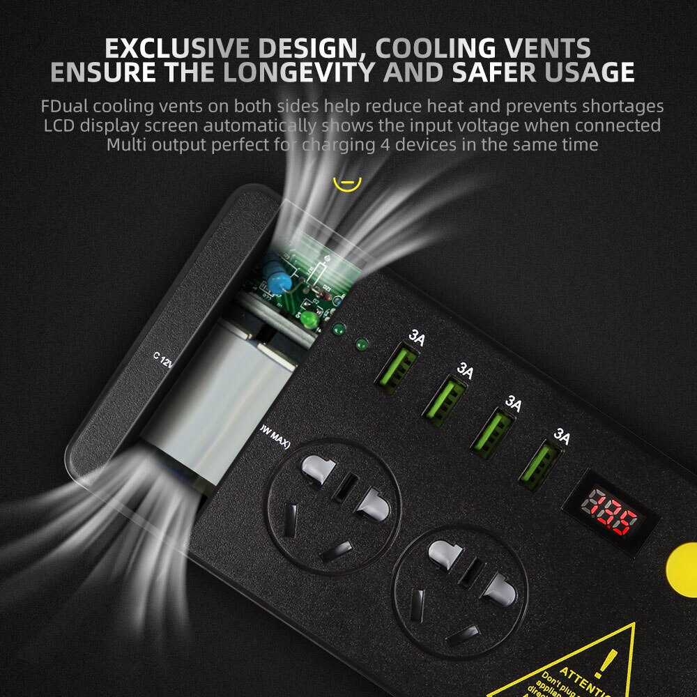 Auto-omvormers 200w auto-omvormers  dc 12v naar  ac 110v met 3 usb-poorten + 110v stopcontacten lader splitter auto-accessoires