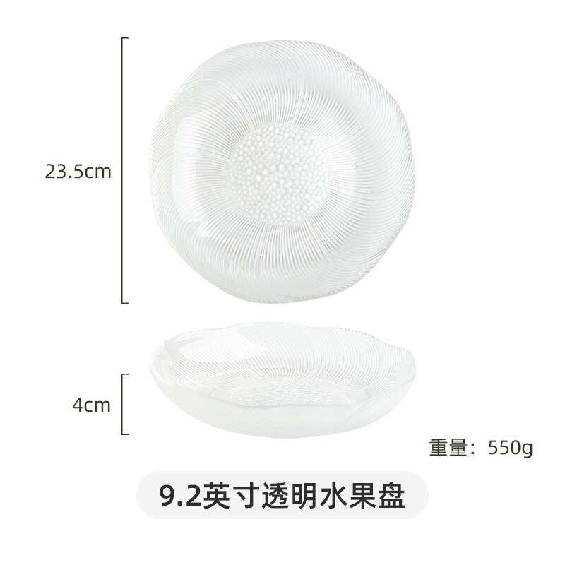 Ins Simple Fruit Plate Crystal Glass Dessert Plate Fruit Salad Bowl Dessert Bowl Set Dishes and Plates Sets: 9.2inch