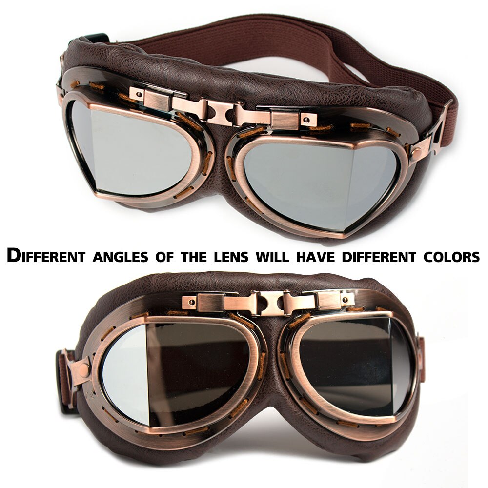 Lunettes Moto Cross Rétro Vintage - Goggles Pilot Cuivre Avec Protection UV