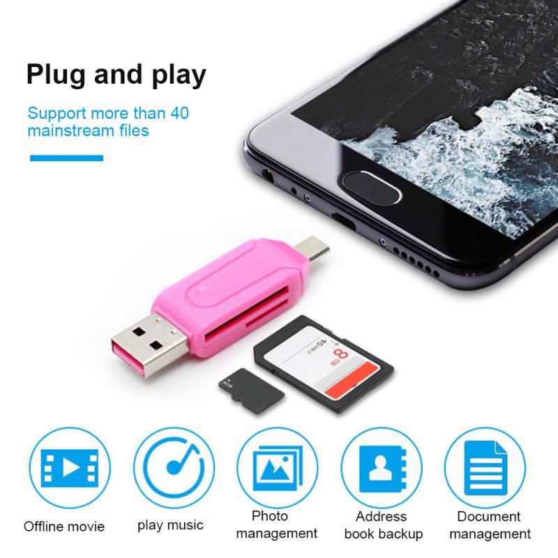 Type C And Micro USB And USB 2 In 1 High Speed OTG Card Reader USB2.0 Universal OTG TF SD For Android Computer Extension Header