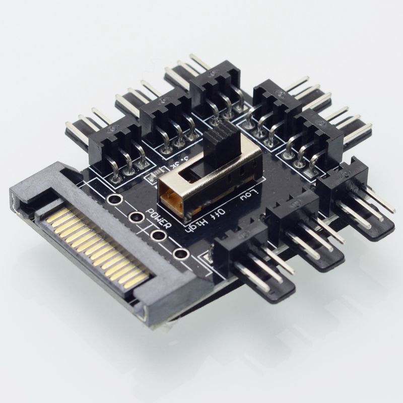 Multi Way Splitter Cooler Cooling Fan Hub PC Computer SATA 1 to 8 3pin 12V Power Socket PCB Adapter XXM8