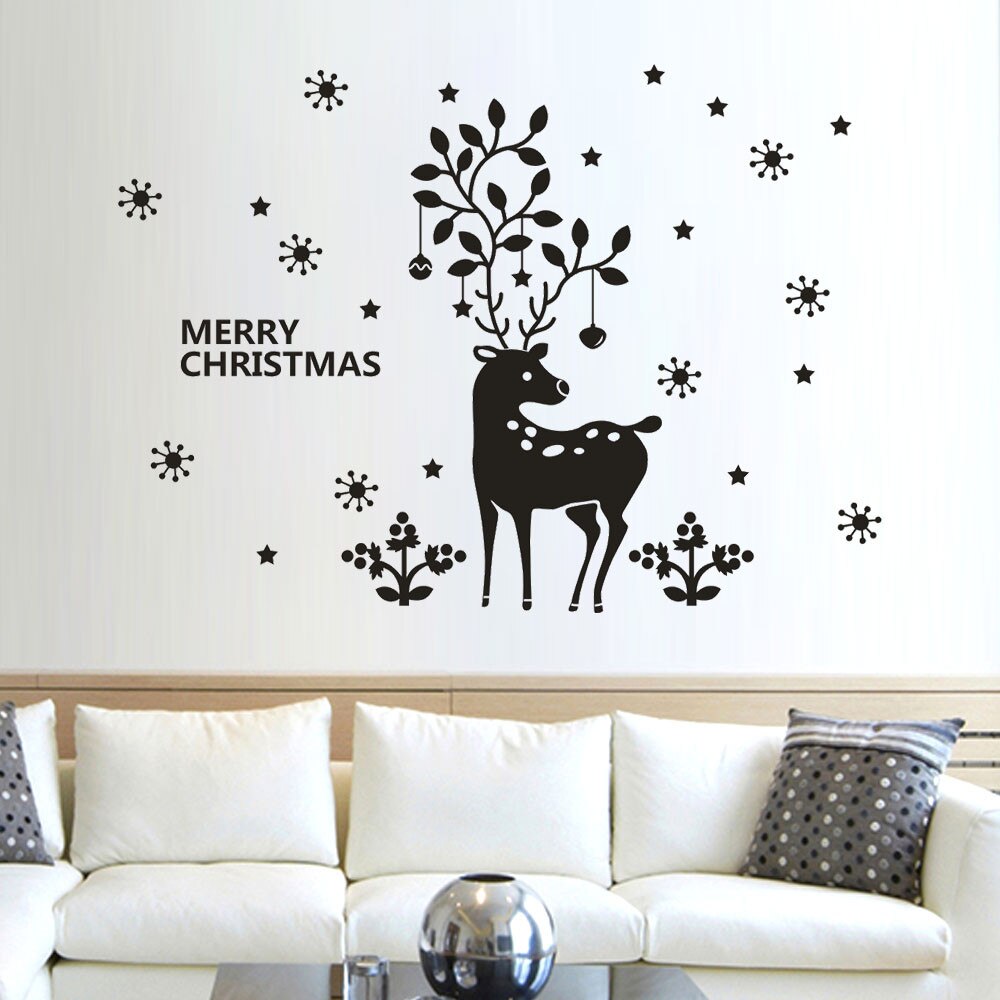 Year White deer Window Stickers Christmas Wall Stickers Snow Christmas Decoration Bedroom PVC electrosta Wallpaper stickers