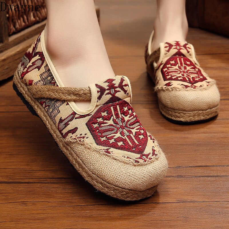 round head cotton and linen national wind shoes summer pedal linen shoes breathable lazy flat shoes