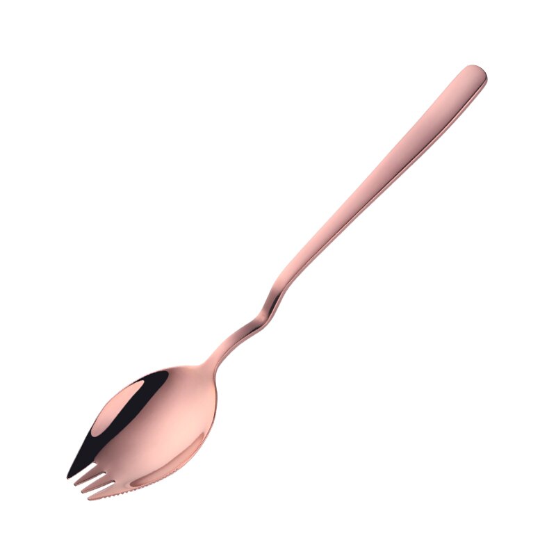 1/4 st sallad sporks 3 in 1 blandningssked gaffel kniv nudel frukt redskap hängande kopp skål spork dessert servis kit: Roséguld -4 st
