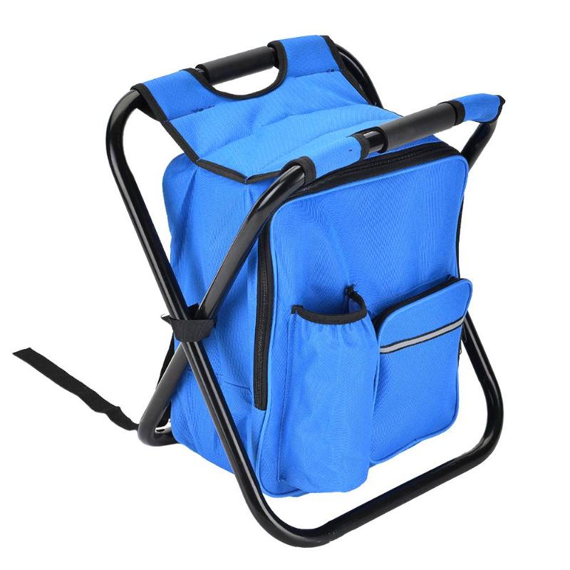 En plein air pliant Camping chaise de pêche tabouret Portable sac à dos refroidisseur isolé sac de pique-nique randonnée siège Table sac tabouret sacs: Bleu foncé