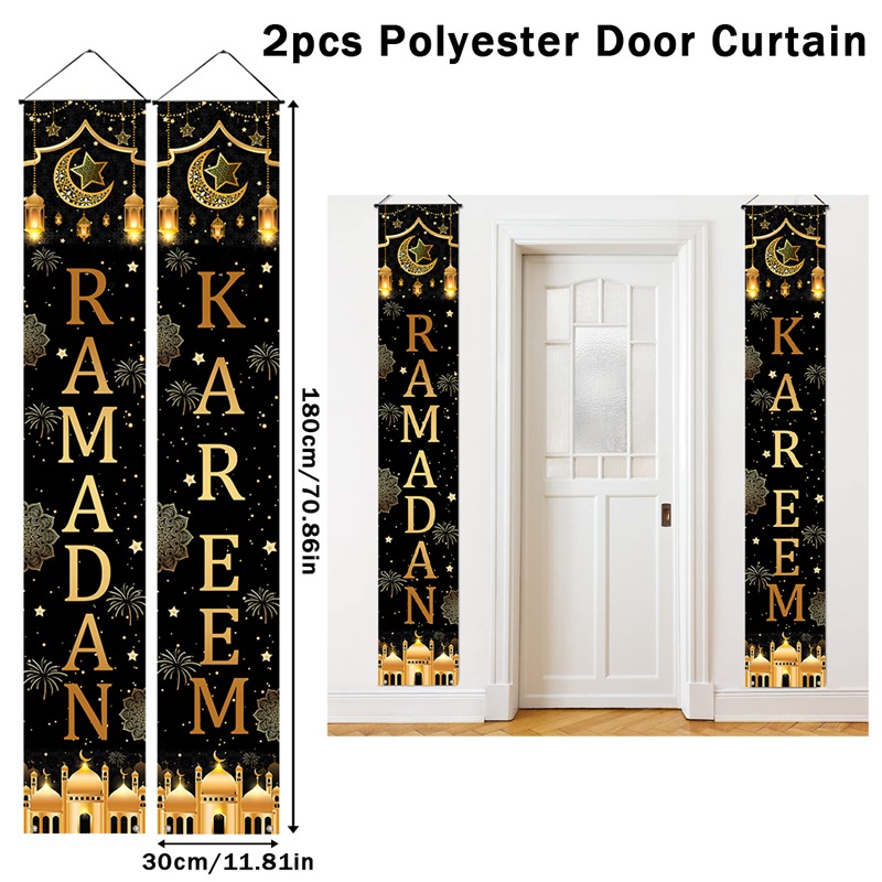 Banner da porta Eid Mubarak, decoração do Ramadã 2025 para casa Mubarak Ramadan Kareem festa muçulmana islâmica decoração Eid Al Adha presentes: Safira profunda