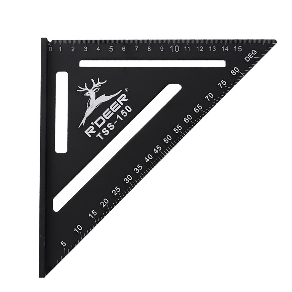 150mm måling lineal aluminium tagdækning trekantet lineal spær vinkelstel sort til tømrer træbearbejdning måleinstrumenter