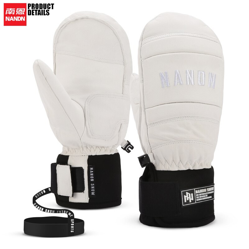 Nandn Ski Handschoenen Leer Warm Waterdicht Winddicht Snowboard Mannen En Vrouwen: White / L