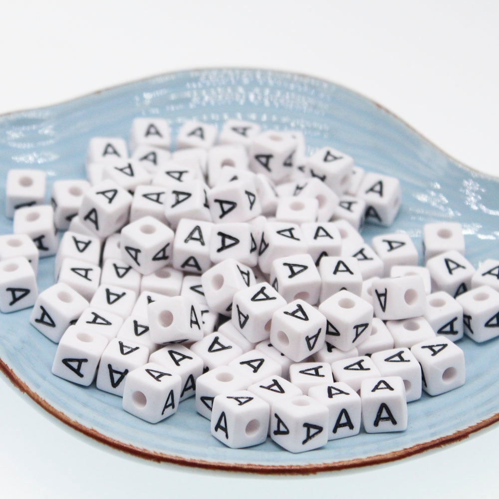 CHONGAI 550 Uds cubo acrílico cuentas con letras un solo alfabeto A-Z pulsera cuadrada blanca fabricación de joyas cuentas 10*10mm