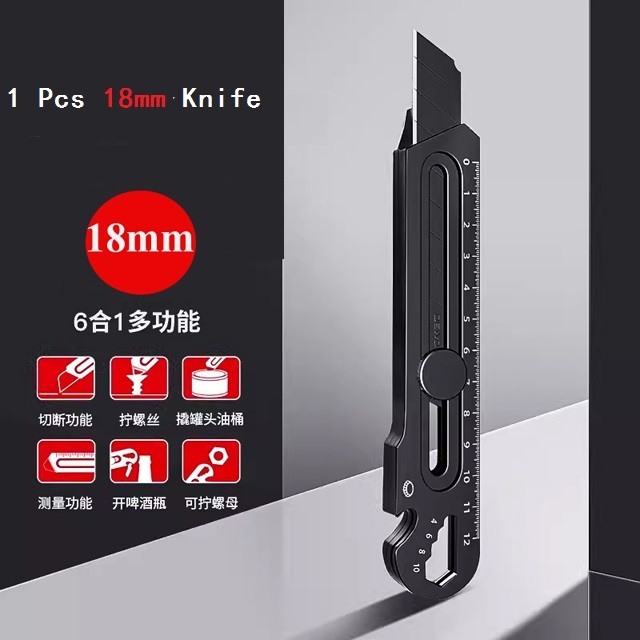 Metal Multifunctional 6 In 1 커터칼 Portable Retractable Box Cutter Heavy Duty 18MM/25MM Stainless Steel Utility Knife Supplies: Yellow