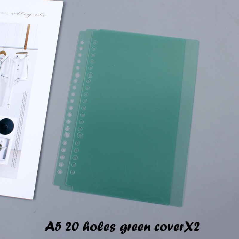 A5 B5 Crystal Loose-leaf Binder Transparent 20/26 Hole Bind Circle Calendar Ring Notebook Cover Diary Index Separator Organizer: A5 green cover X2