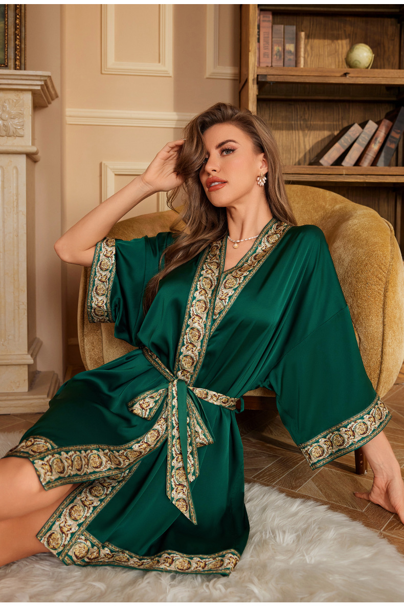 Seide Kunstseide V-Ausschnitt Kimono Kleid Kleid Frauen elegante kurze Bademantel Nachtwäsche Dame Party Salon tragen Nachthemd