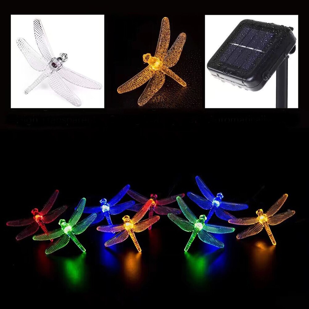 Zonne-libellen lichtsnoer met led-kleurige buitenlantaarns, energiebesparende decoraties voor feestjes, halloween en kerstmis.