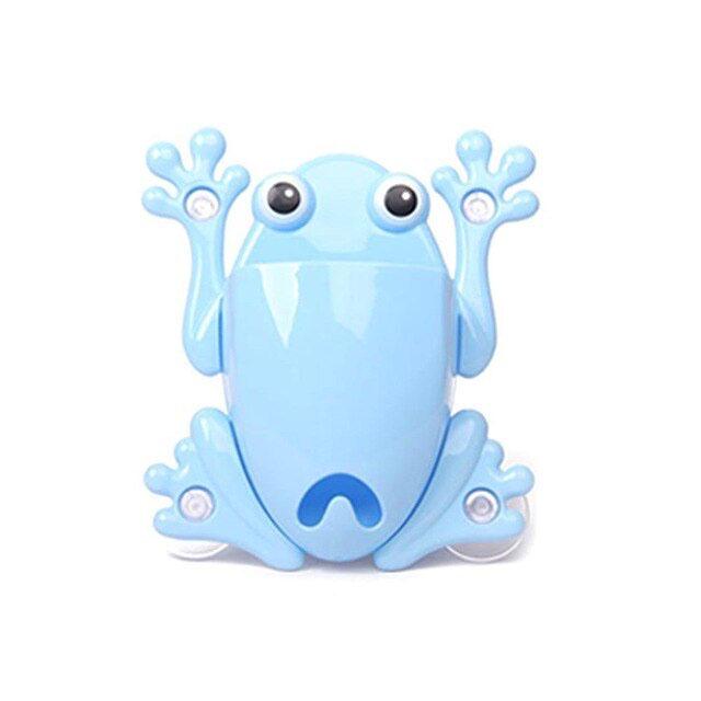 Un dessin animé ventouse grenouille porte-brosse à dents mur crochet d'aspiration porte-brosse à dents décor à la maison pour enfants accessoires de salle de bain: Bleu