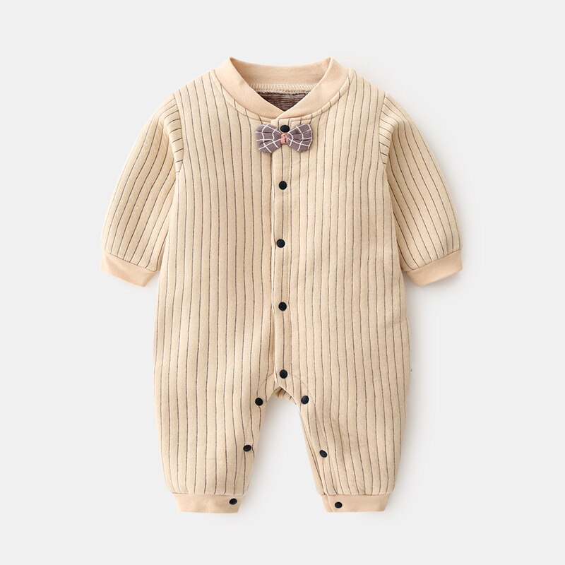 Baby Nachtkleding Pyjama Een Stuk Deken Dwarsliggers Baby Jumpsuit Herfst Winter 0-1T Pasgeboren Baby Kleding jongen Meisje: Bow tie-khaki yellow / 9M 73cm