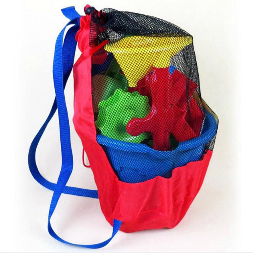 Foldable Beach Toy Bag Sand Away Beach Storage Pouch Tote Mesh Bag Travel Toy Organizer Sundries Net Drawstring Storage Backpack