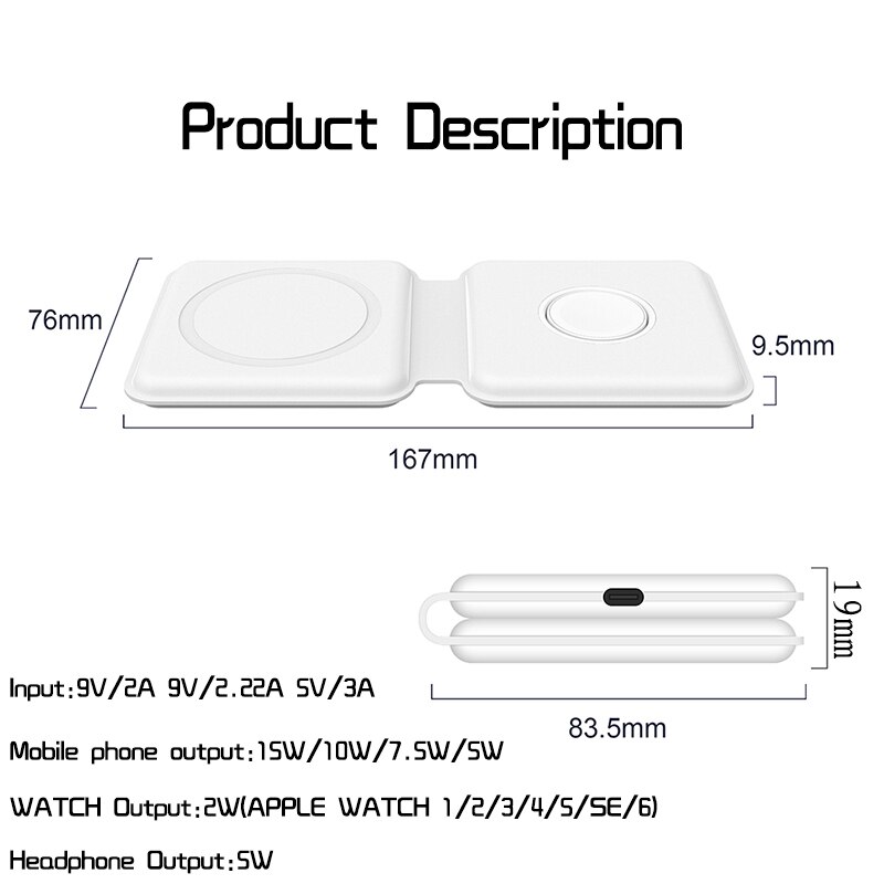 2 in 1 Folding Wireless charger for iphone 8 11 12 12pro xs xr phone charger for apple watch Magsafing charging station