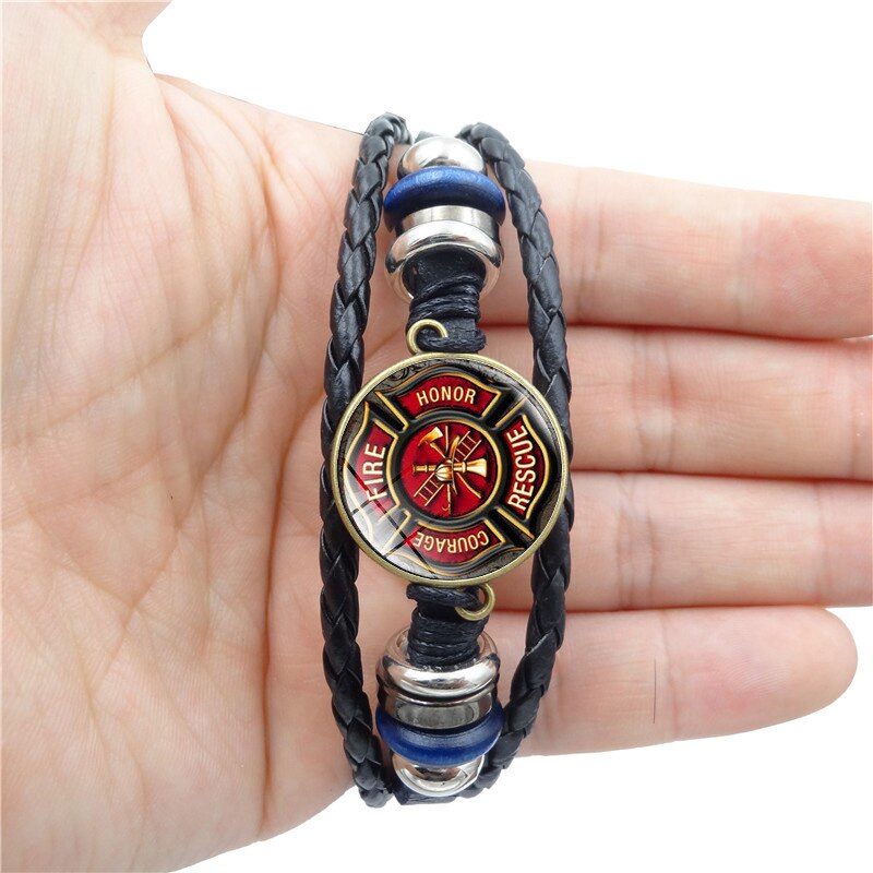 Regalo di gioielli con bracciale intrecciato retrò in vetro con cupola di vigile del fuoco di salvataggio
