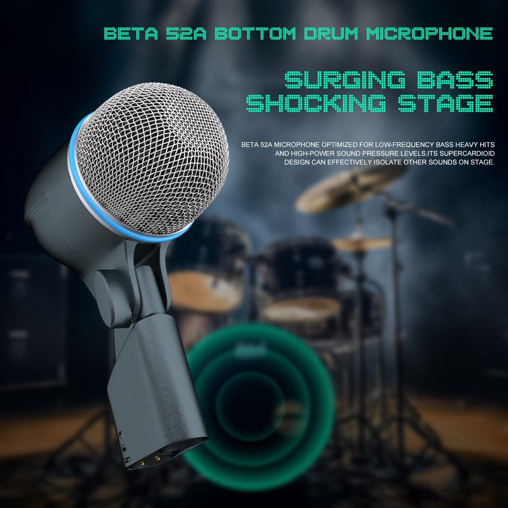BETA 52A Drummicrofoon Instrument Dynamische microfoon Snare Kick Big Bass Metalen behuizing